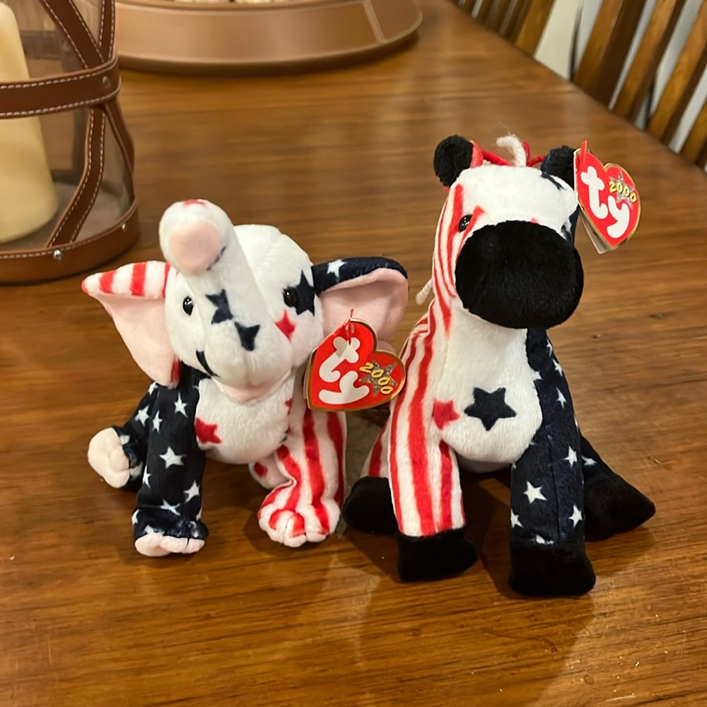 Ty Beanie Babies Lefty Righty Political Set 2000 Errors Donkey Elephant Retired